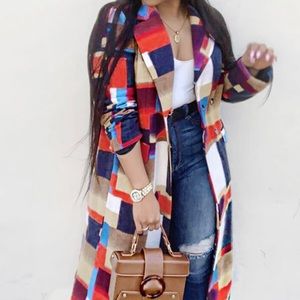 LovelyWholesale Trendy Patchwork Red Trench Coat